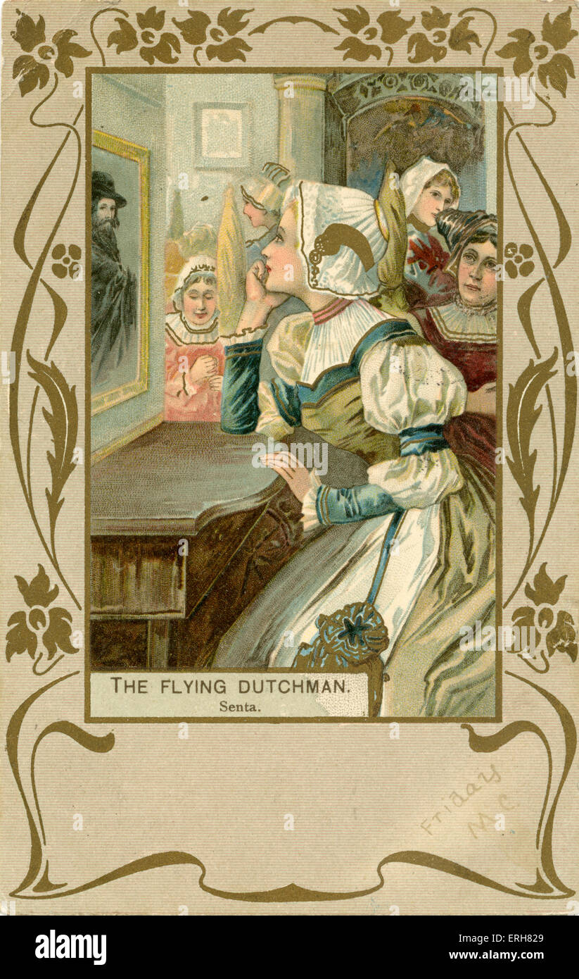 The Flying Dutchman by Wagner (Der fliegende Höllander). Illustrated scene showing Senta looking at painting of the Dutchman. Stock Photo