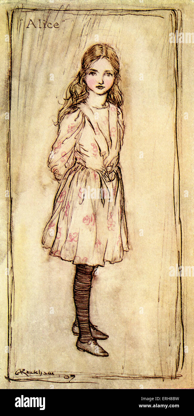 Alice 's Adventures in Wonderland by Lewis Carroll (Charles Lutwidge Dodgson). Caption reads:' Alice'. Illustration by Arthur Stock Photo