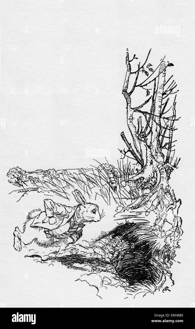 Alice 's Adventures in Wonderland by Lewis Carroll (Charles Lutwidge Dodgson). Caption reads:'The White Rabbit rushes towards Stock Photo