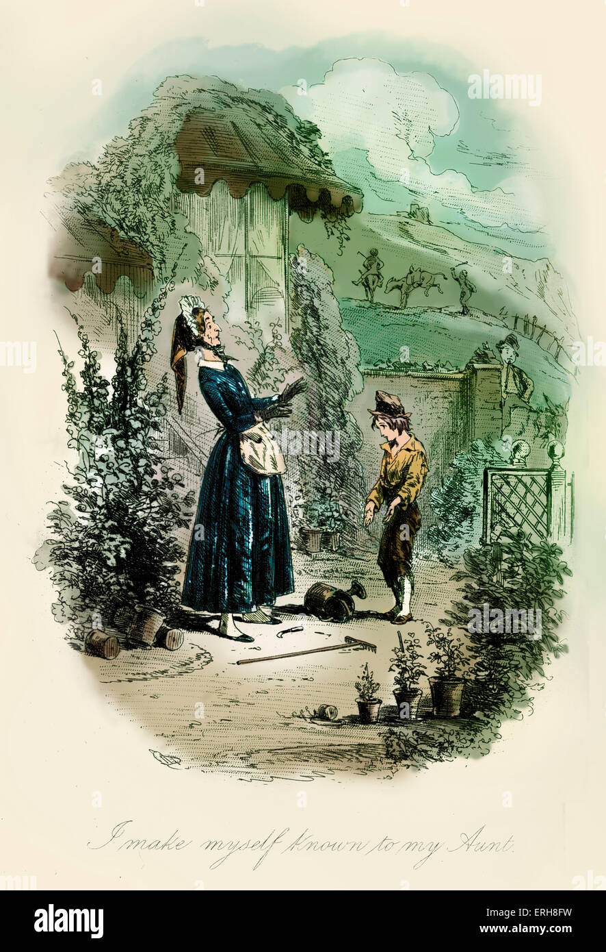 David Copperfield by Charles Dickens - illustration to chapter 8 by  H.K.Browne. Caption: 'I make myself known to my aunt' Stock Photo - Alamy