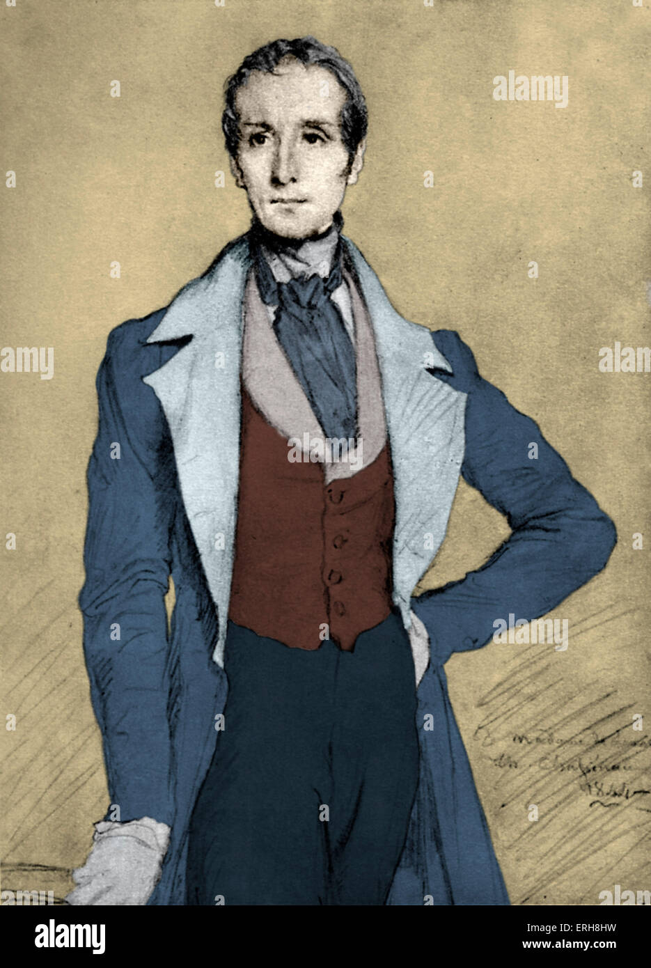 Alphonse de Lamartine  - portrait after Théodore Chassériau. French romantic poet, statesman and orator, 1790-1869. Stock Photo