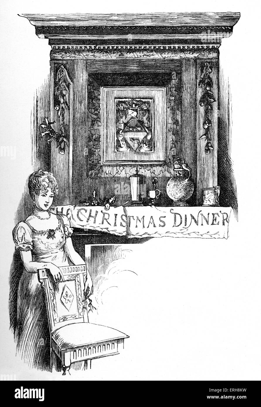 Old Christmas by Washington Irving: Christmas Dinner. Illustrations designed by Randolph Caldecott and engraved by J.D Cooper. Published 1882 by MacMillan & Co, London. WI: American author, essayist, biographer and historian of the early 19th century, 3 April 1783 – 28 November 1859. Stock Photo