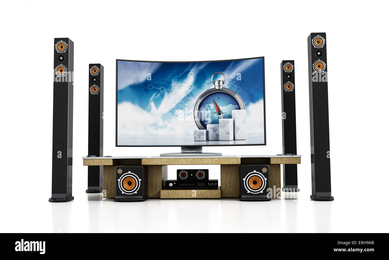 Home theater system with subwoofers, speakers and bluray player Stock