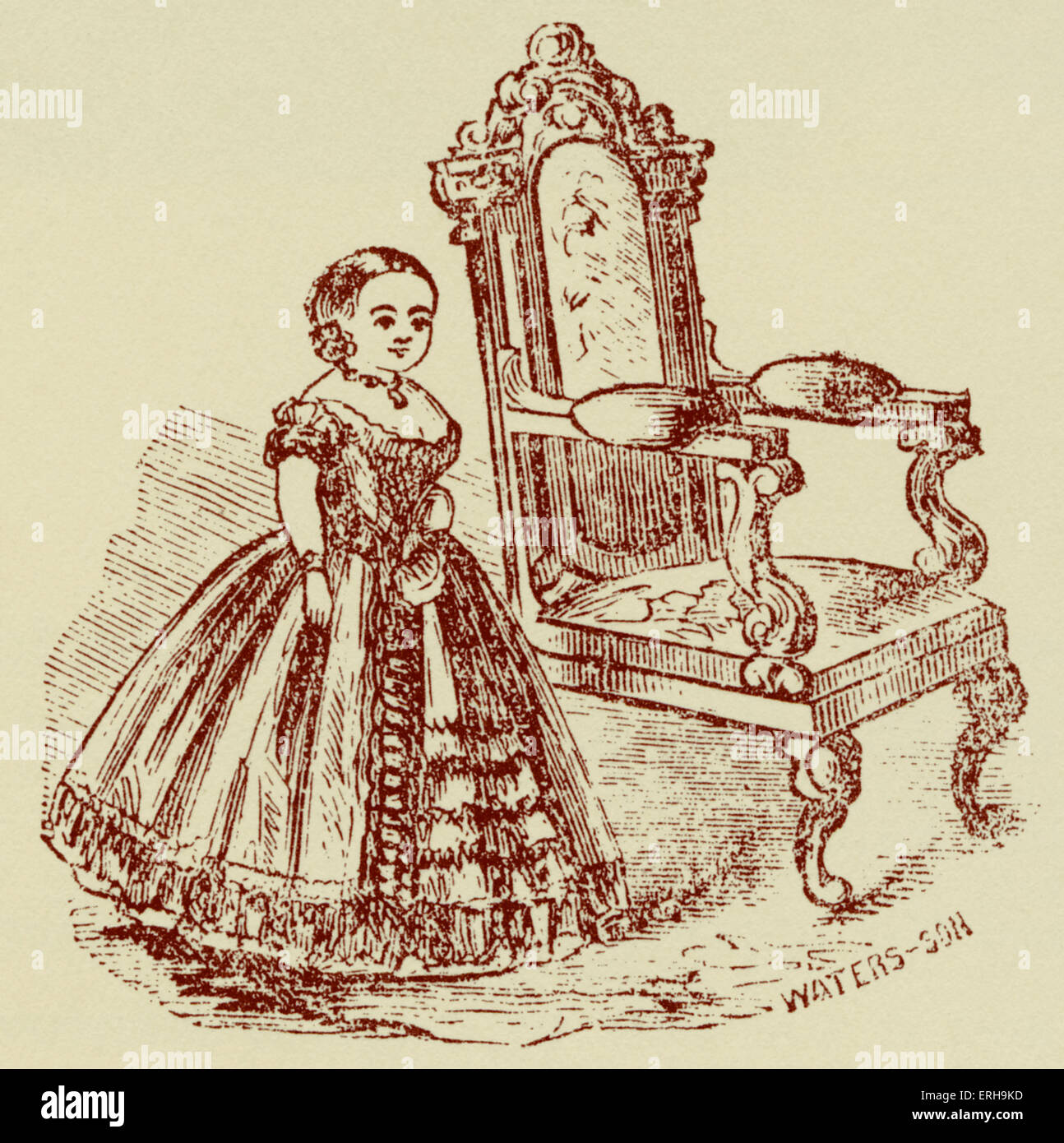 Barnum's American Museum advertisement for marriage of professional sideshow attractions Miss Lavinia Warren, the 'Little Queen of Beauty', and General Tom Thumb (Charles Sherwood Stratton). May 10, 1863. Artist unknown. Stock Photo