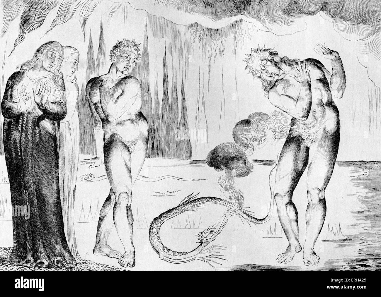 Buoso Attacked By Francesco Di Cavalcanti in the Form of a Serpent by William Blake, from the illustrations to Dante; Inferno, Stock Photo