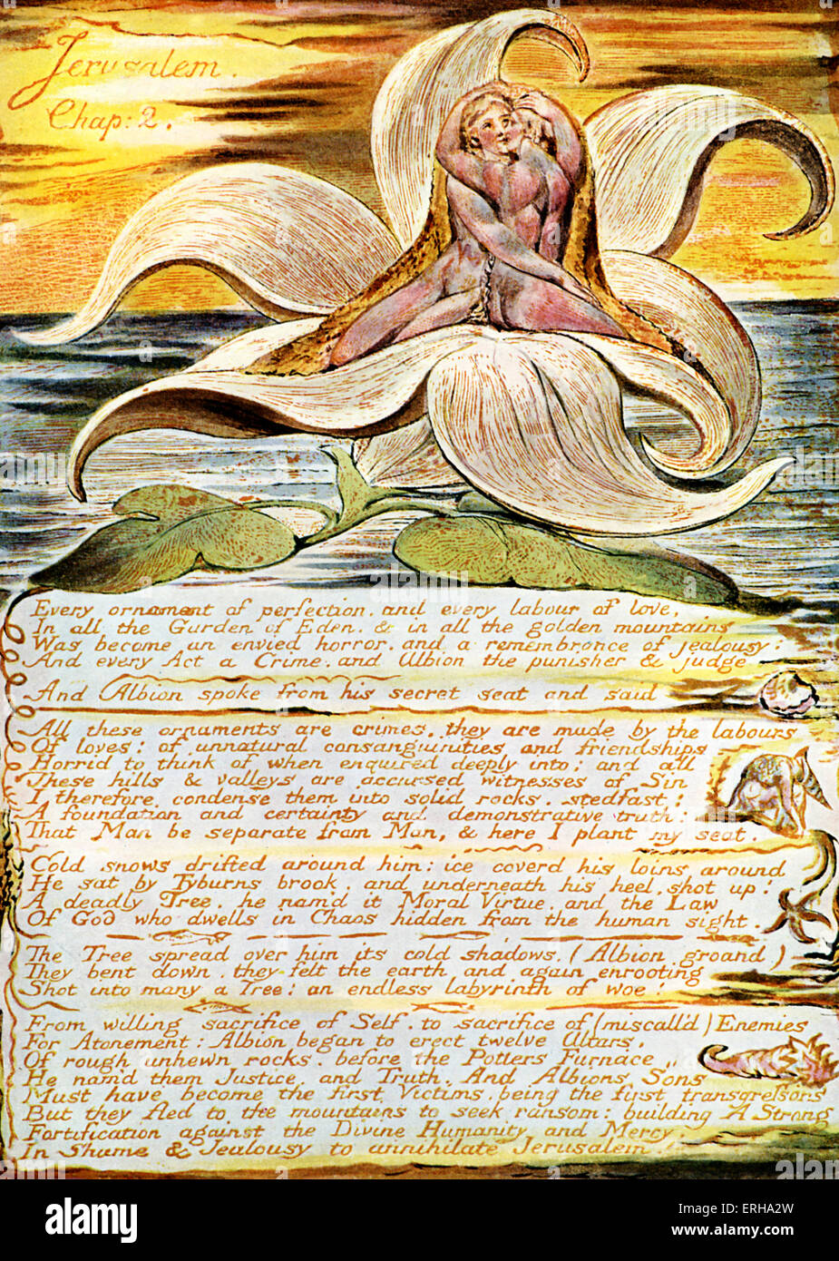 Vala and Jerusalem 'Assimilating in One', in the Cup of a Lily, Chapter 2 of the poem 'Jerusalem' by William Blake, 1804-1820. Stock Photo