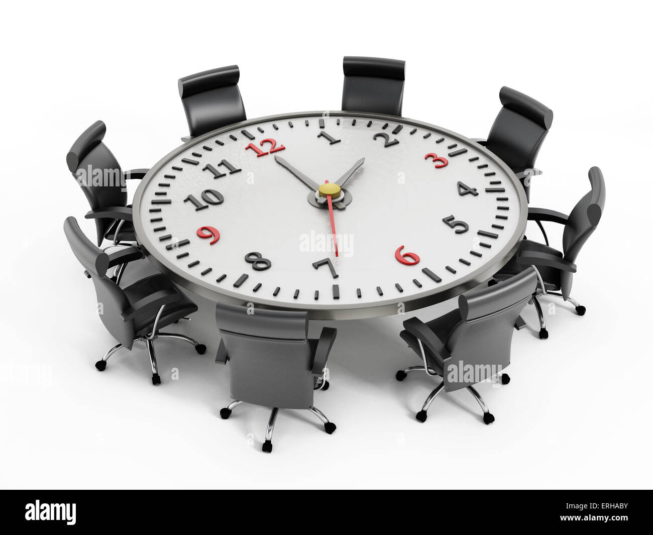 Clock on the round meeting table Stock Photo Alamy