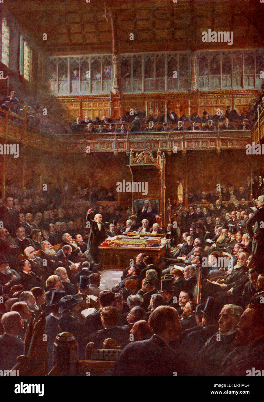 Prime minister William Ewart Gladstone (29 December 1809 – 19 May 1898) introdcuing the second (Irish) home rule bill in the Stock Photo