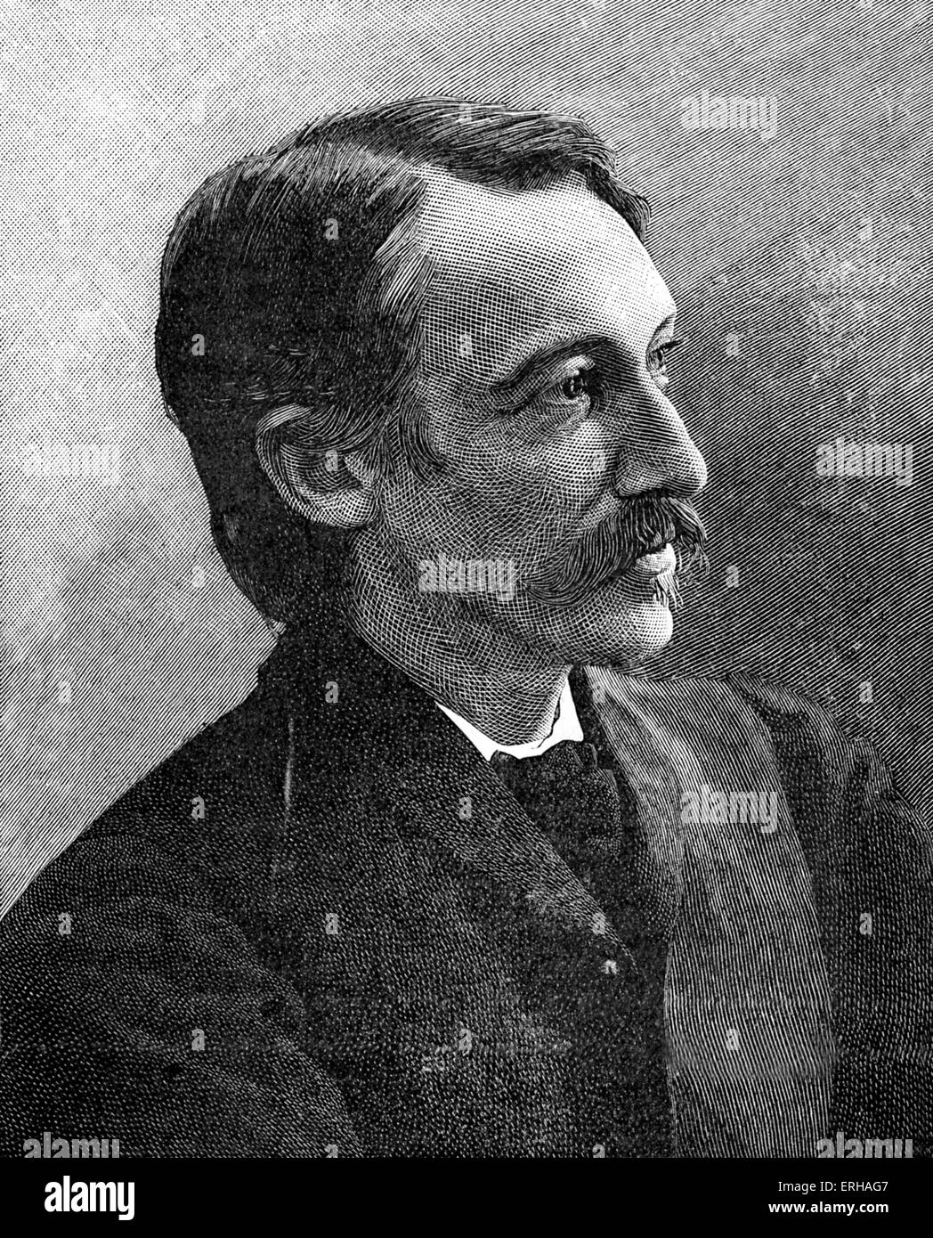 Robert Louis Balfour Stevenson (13 November 1850 – 3 December 1894). Scottish novelist, poet, essayist, and travel writer. After a photograph by Falk. Stock Photo
