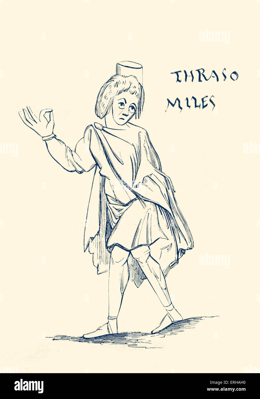 Thraso (solider) in Plautus 's play Miles Gloriosus. Play also known as 'The Swaggering Solider'.  T: Titus Maccius Plautus, Stock Photo
