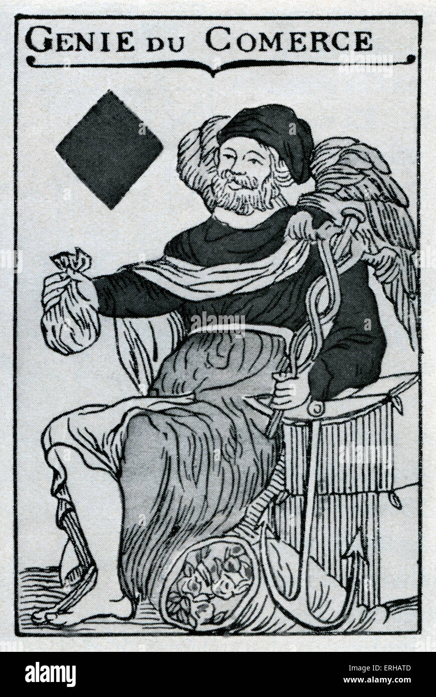 Engineering Peace (Geniedu Comerce), on the ace of diamonds on a French medieval playing card. Stock Photo