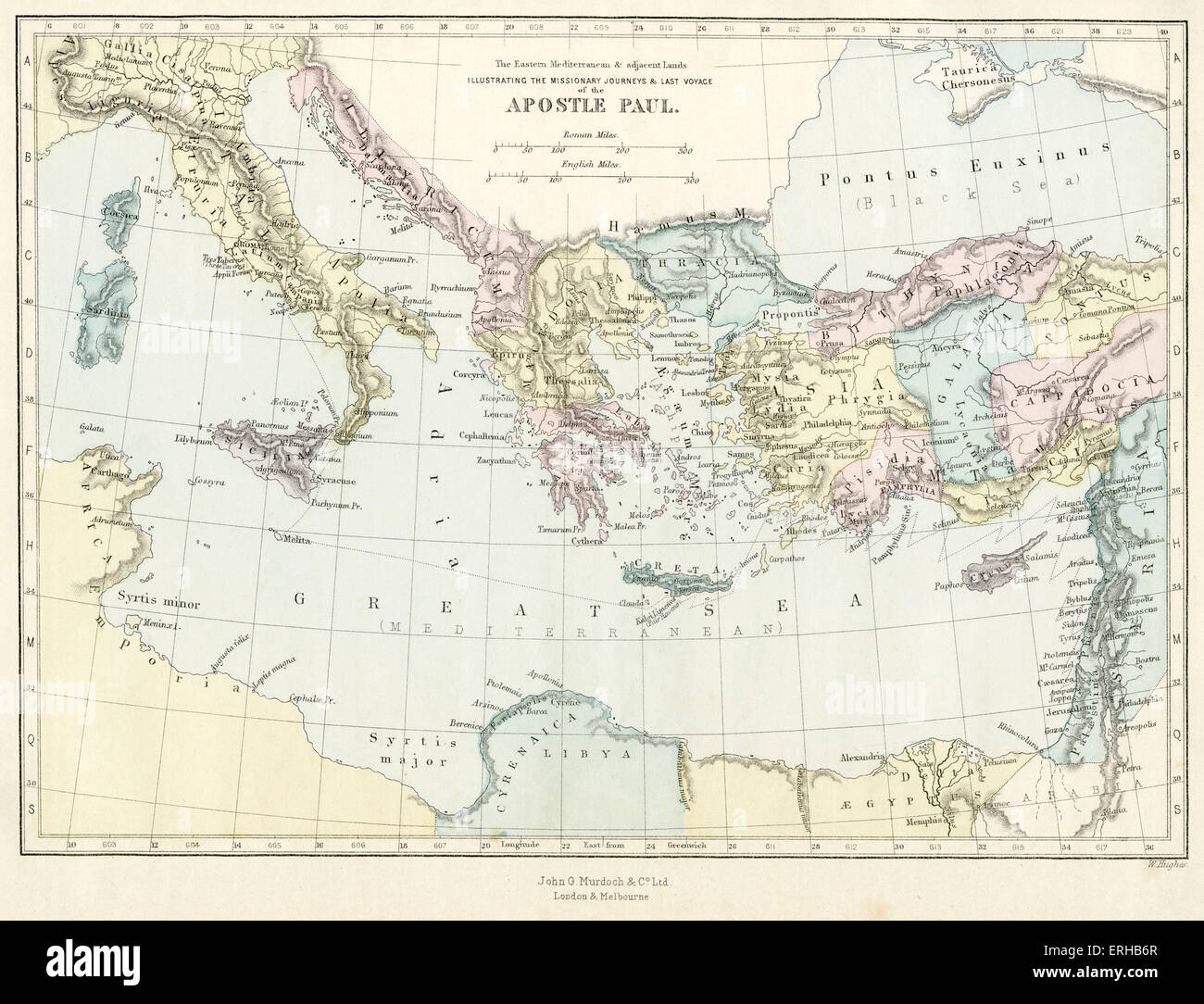 19th century map depicting the missionary journeys and last voyage of ...