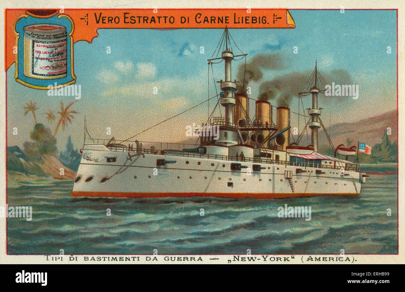 An American war ship - 'New York'. Liebig card, War Ships, 1897. Stock Photo
