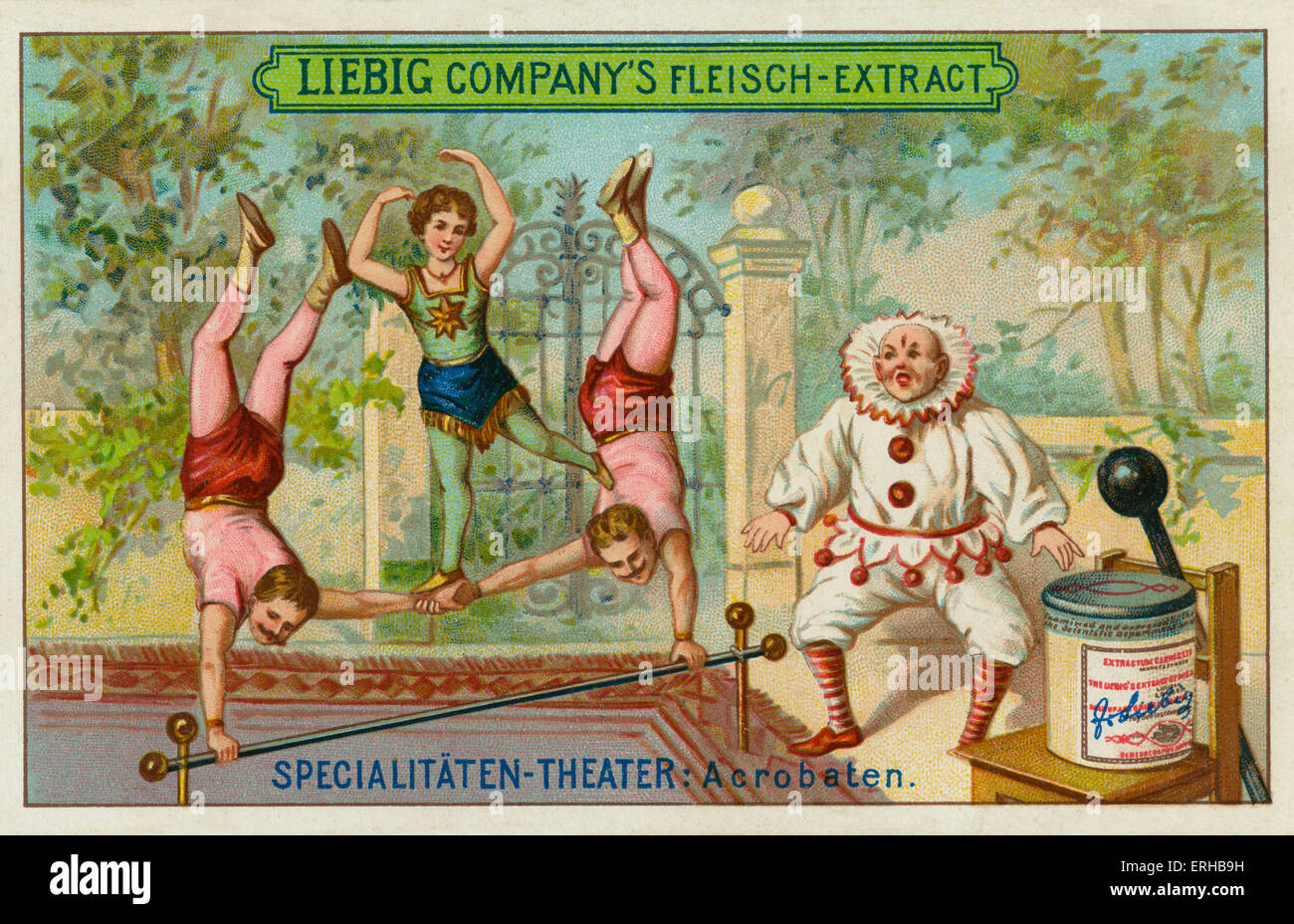Acrobats/ acrobaten. Liebig card, Variety Acts, 1897. Stock Photo