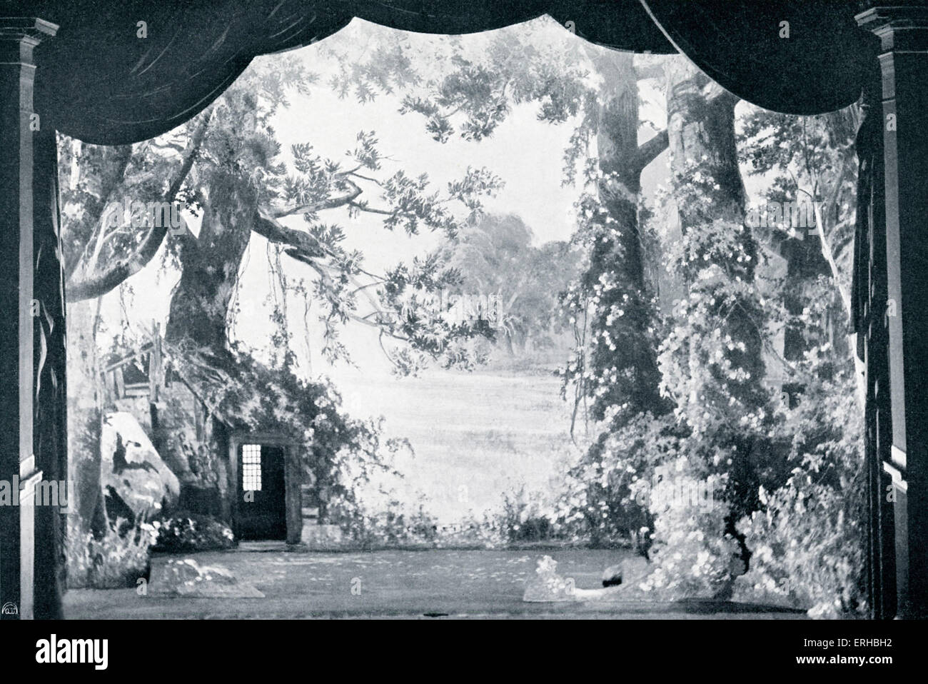 The enchanted glade from Wagner's (1813-1883) Parsifal. From the Bayreuth set designs, 1882. Stock Photo