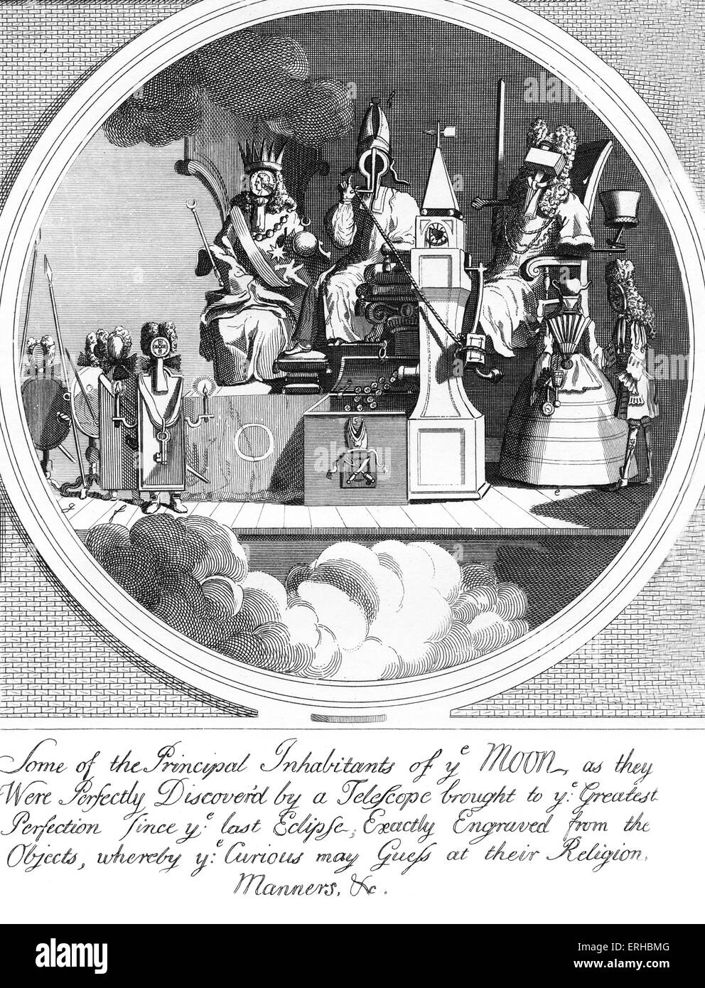 Royalty, Episcopacy, and Law  by W. Hogarth 1724 Caption reads: Some of the Principal Inhabitants of ye Moon, as they Were Stock Photo