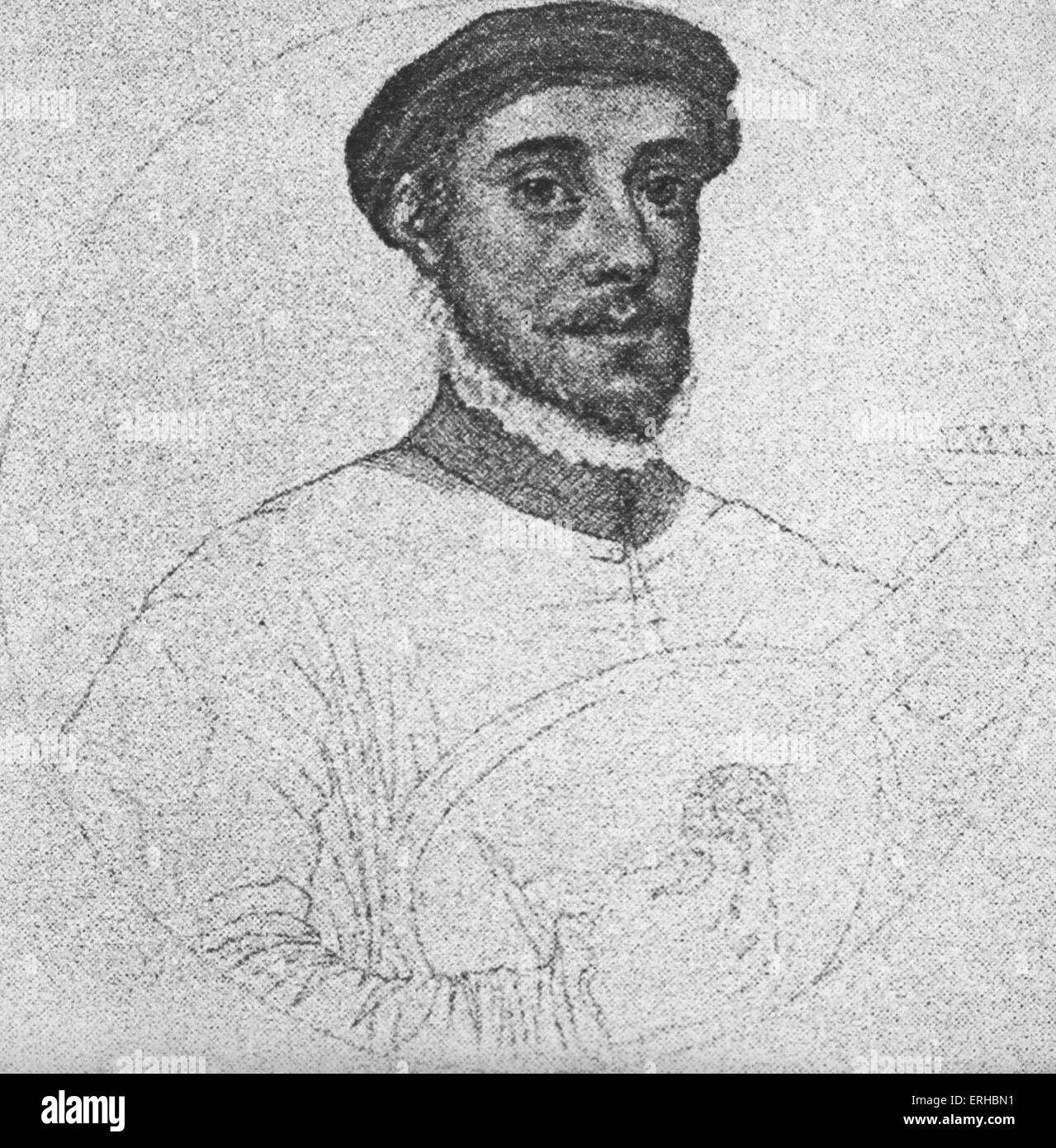 Rizzio / Riccio portrait of the Italian bass & diplomat holding lute and serenading Mary Queen