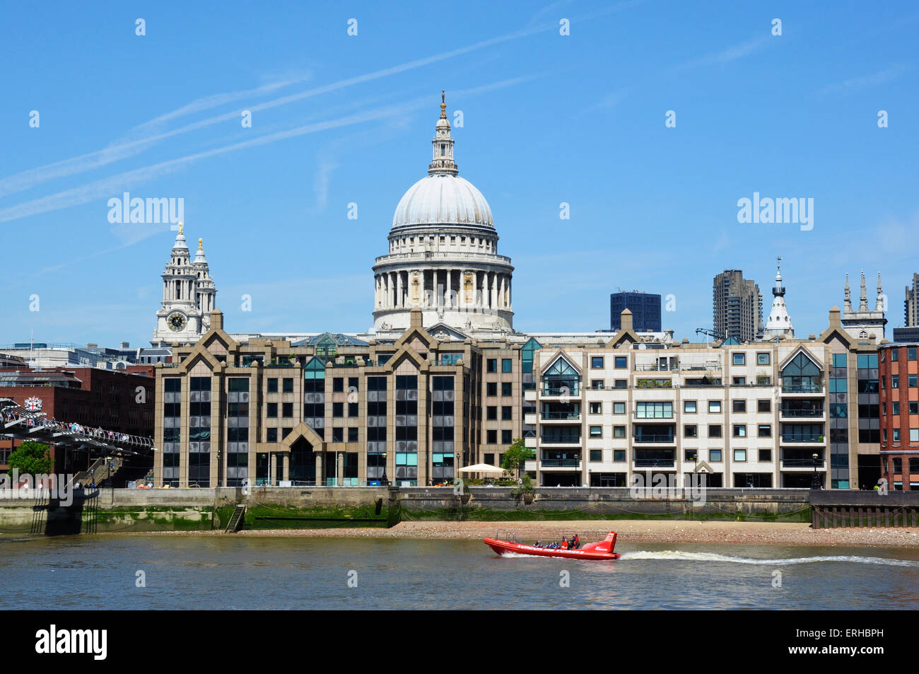 St Paul's Cathedral surrounded by modern buildings on the north bank of the River Thames, London, England, UK Stock Photo
