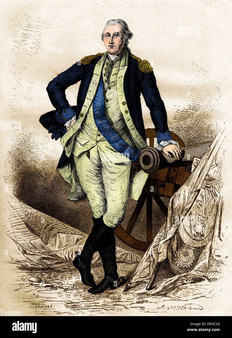 George Washington Portrait Of The First President Of The United States Of America And Military Leader Hand On Cannon 22 Stock Photo Alamy