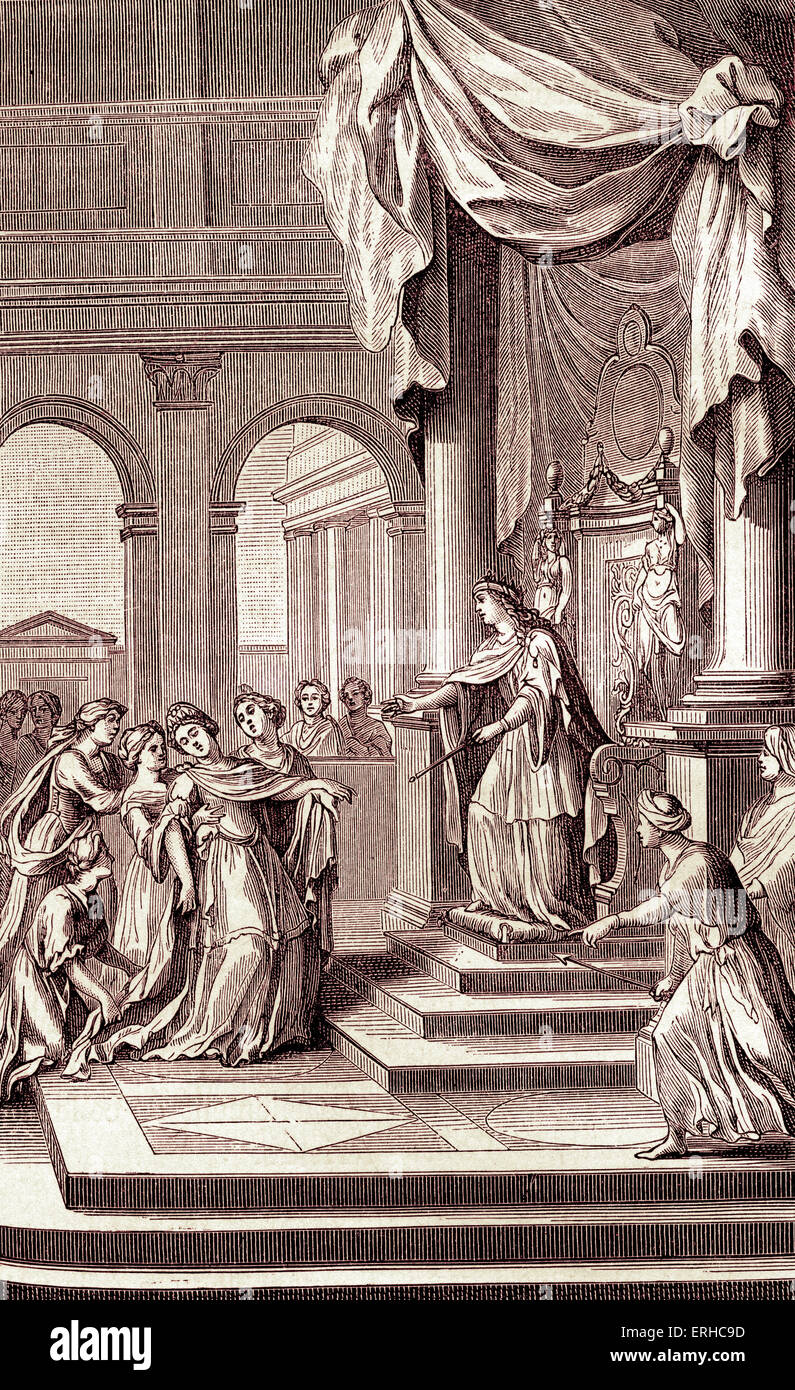 Esther by Racine. Play in three acts written in 1689  by Jean Racine.  Premiere 26 January 1689 at Saint-Cyr.JR: French Stock Photo