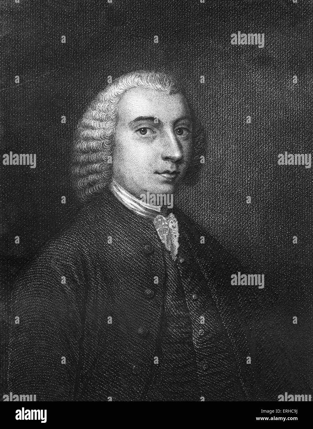 Tobias Smollett, portrait. Scottish poet and author, 19 March 1721 – 17 September 1771. After the engraving by E.Scriven. Stock Photo