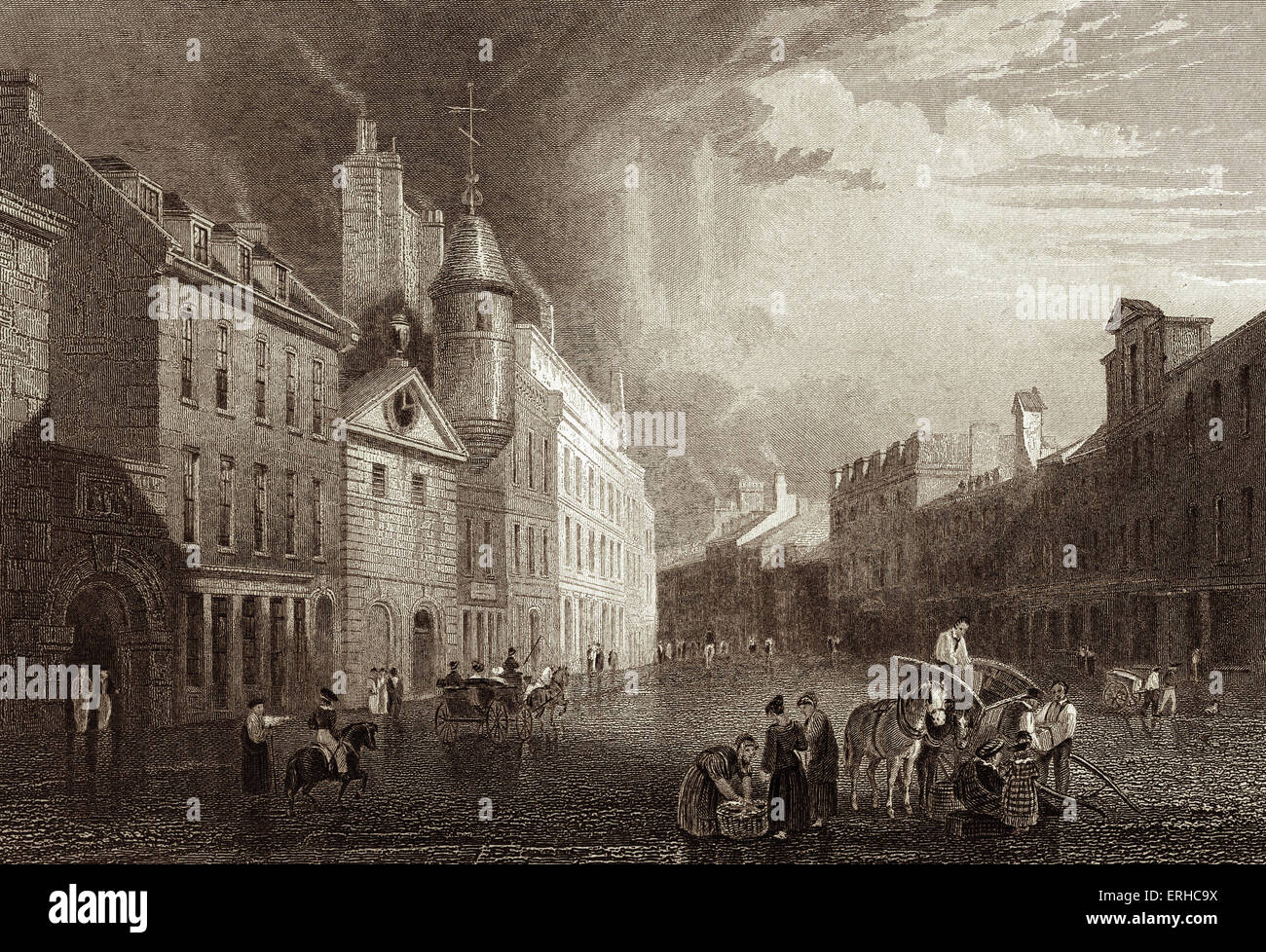 Broad Street, Aberdeen, Scotland. Home to poet, Lord Byron, in the late 18th century. After the engraving by E.Finden, after the drawing by William Purser. George Gordon Byron, 6th Baron Byron. British poet 22 January 1788 – 19 April 1824. Stock Photo