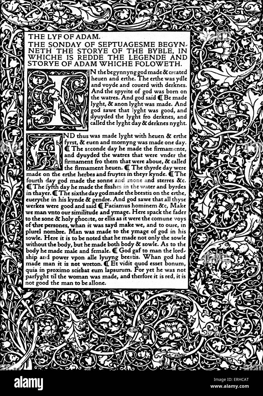 Page from the 'The Golden Legend' by William Caxton. Designed by William Morris and printed by his private press company, the Stock Photo