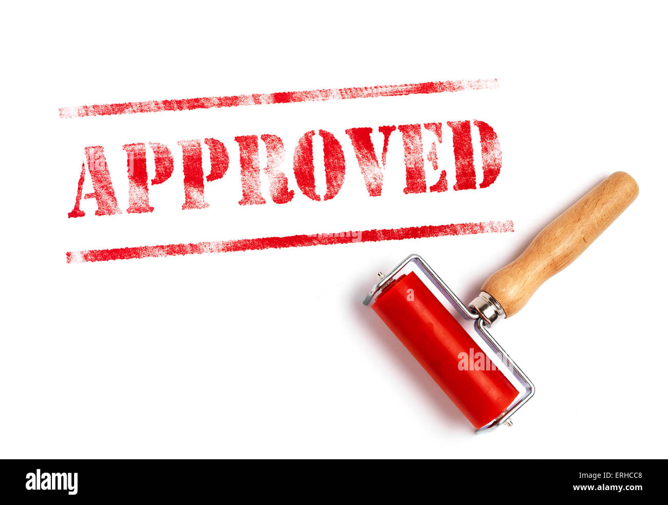 approved red ink with ink roller Stock Photo