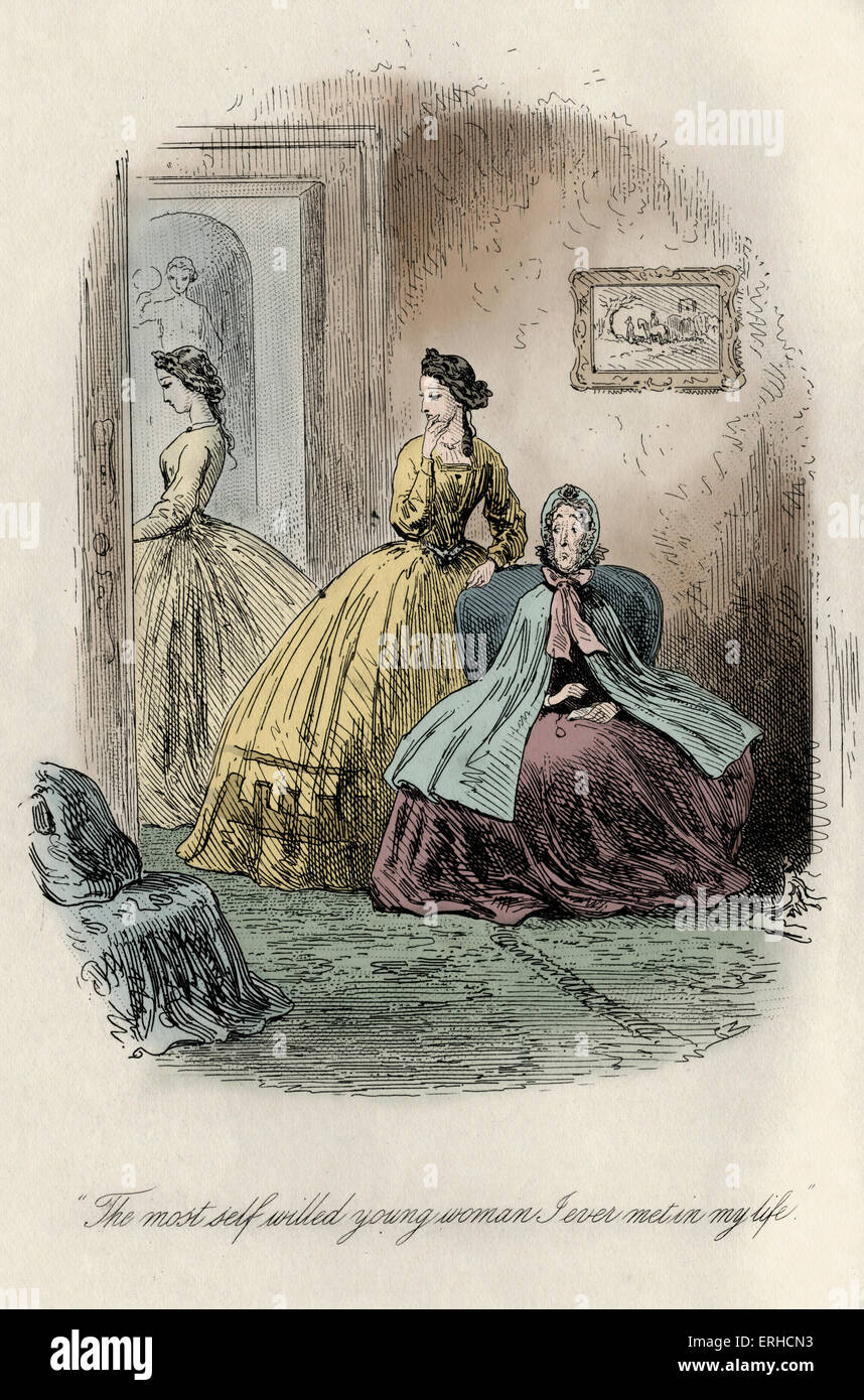 Can you forgive her?' by Anthony Trollope. First published in 1864 and 1865. Caption reads: 'The most self willed woman I ever met in my life'. (Alice Vavasor and Margaret Midlothian in Matching Priory). AT: English novelist, 24 April 1815 – 6 December 1882. Illustration by Hablot Knight-Browne (Phiz) and E.Taylor. Stock Photo