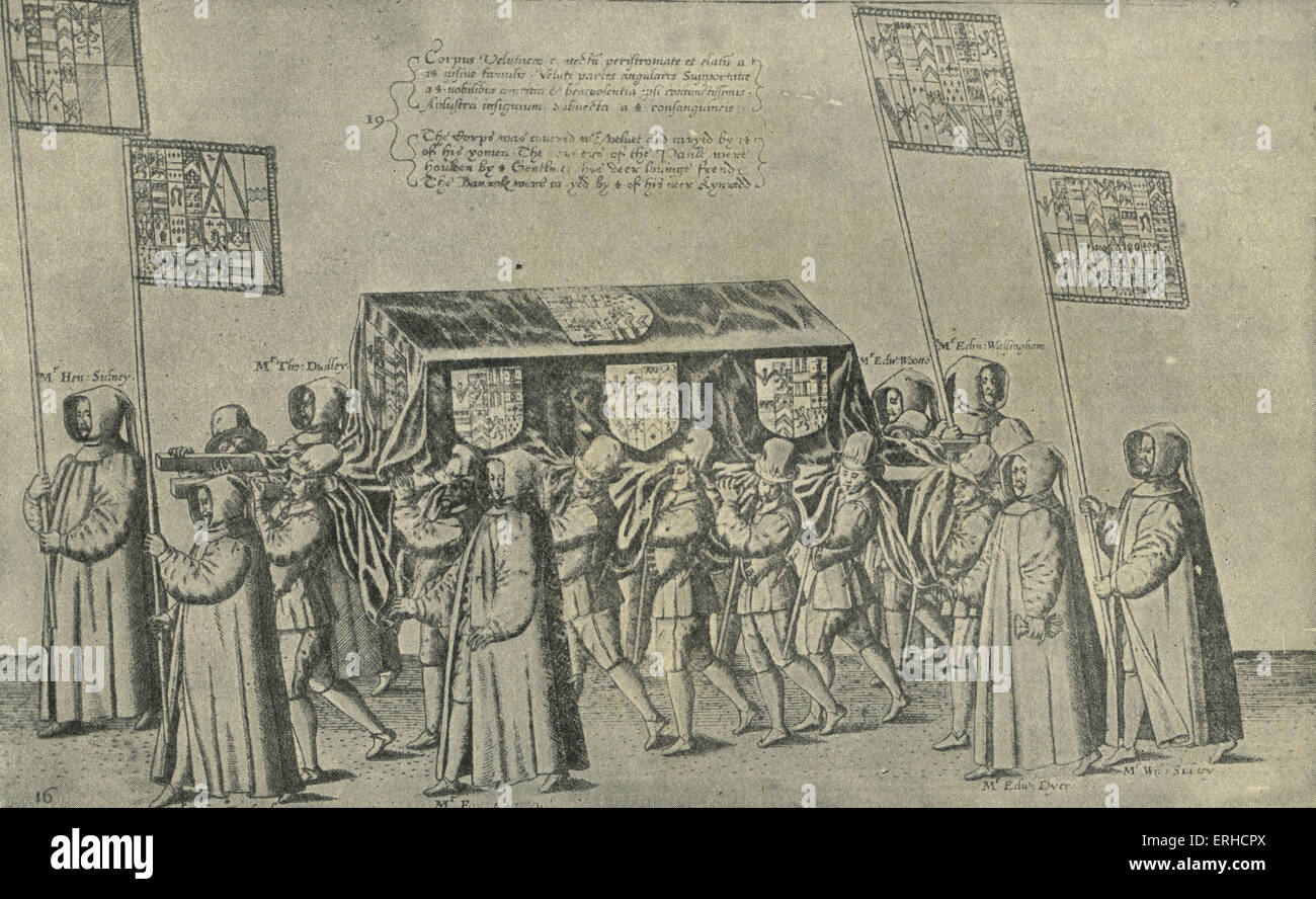 Procession at the funeral of Sir Philip Sidney, 1586. After the illustration from Laut 's 'Sequitur Celebritas Pompa Funeris', 1587.