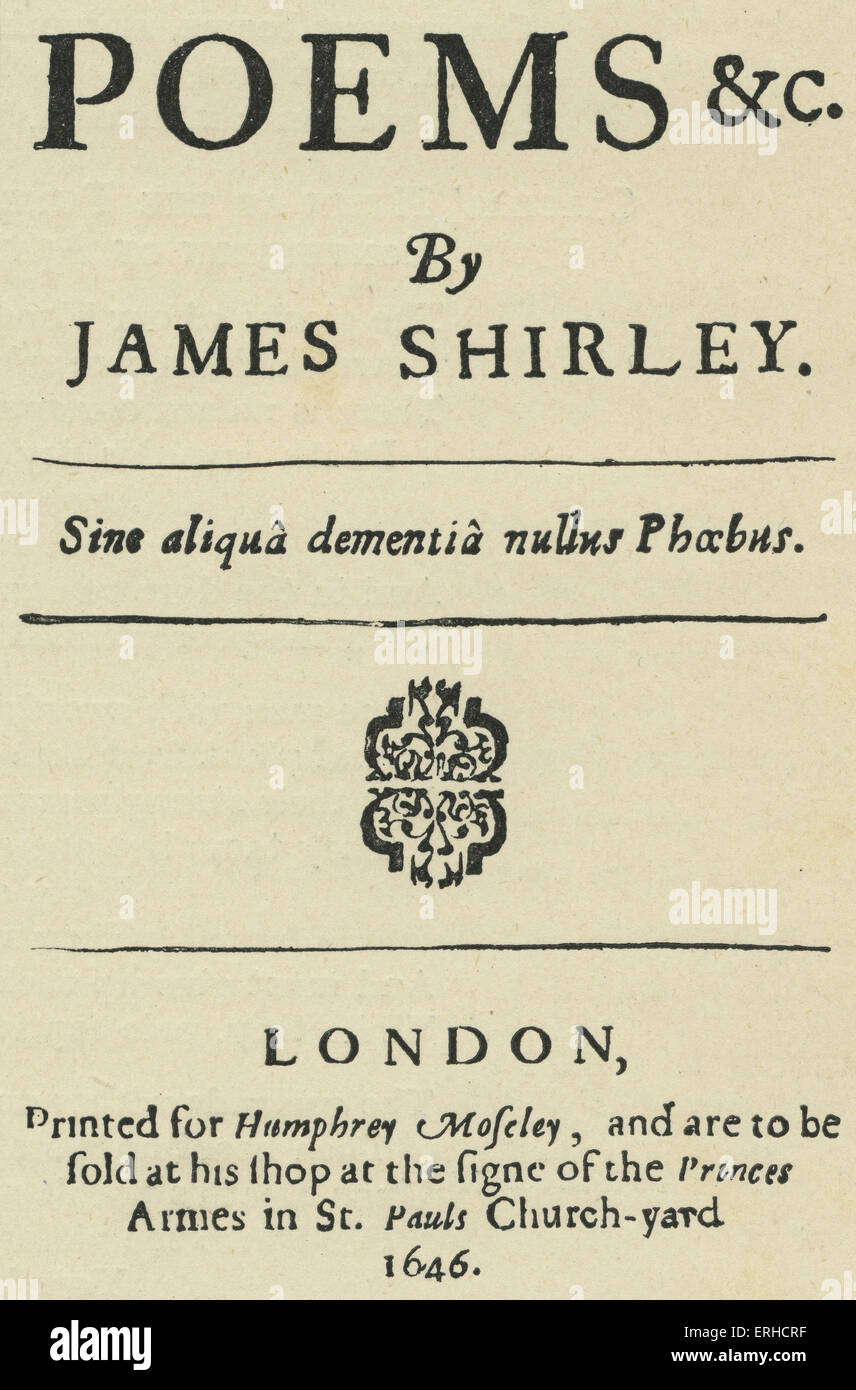 Title page for 'Poems' by James Shirley / Sherley, 1646. English dramatist, September 1596 – October 1666. Stock Photo