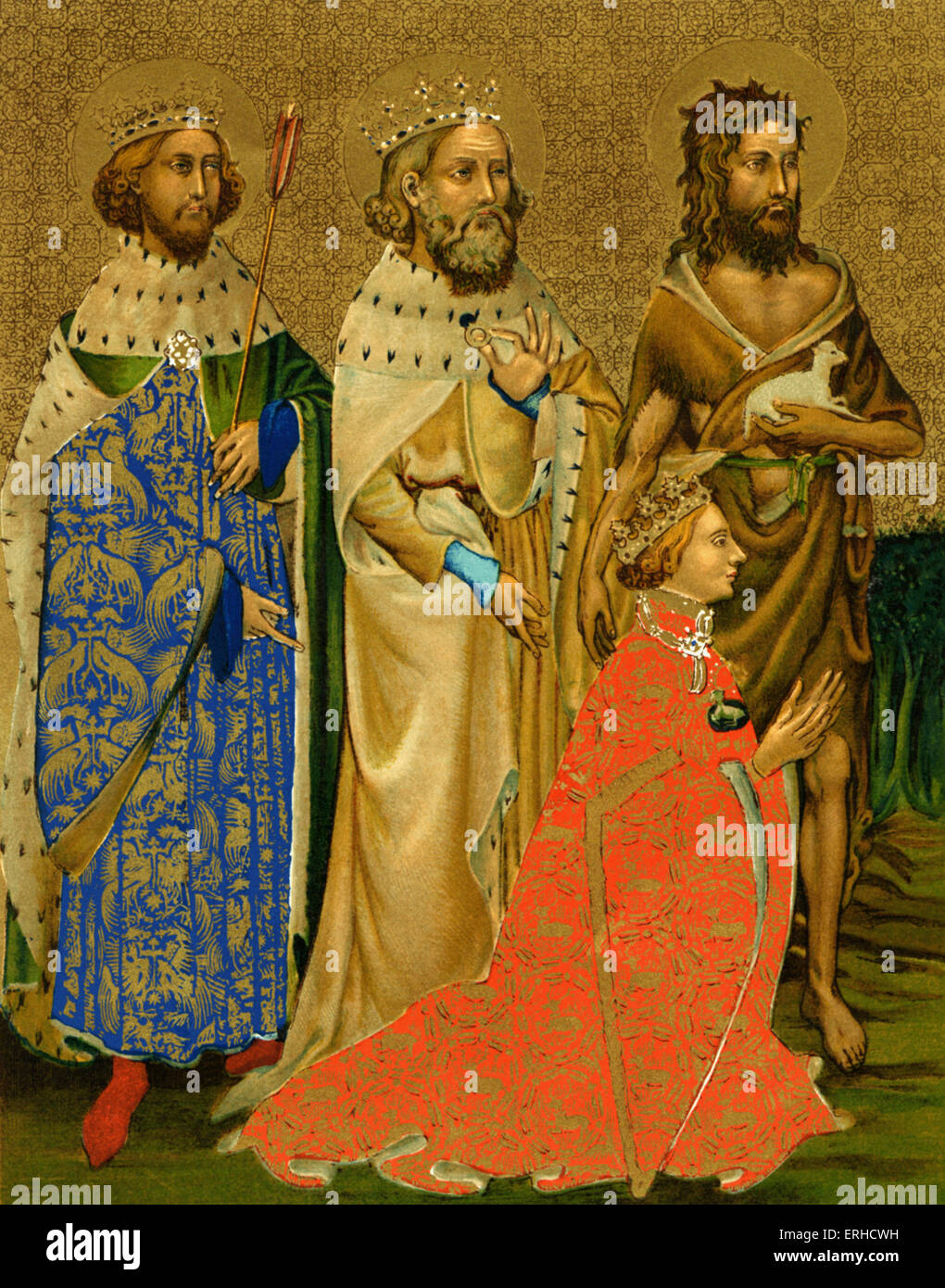 RICHARD II - with his patron saints King of England, 14thC.  Time of Lionel POWER; Aleyn/Alain/Alanus From the Wilton Dyptich. Stock Photo