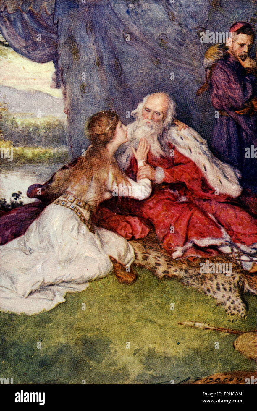 William SHAKESPEARE - KING LEAR scene Act IV, Sc vii 'I am a very foolish, fond old man'.  Lear with Cordelia - also subject of Stock Photo