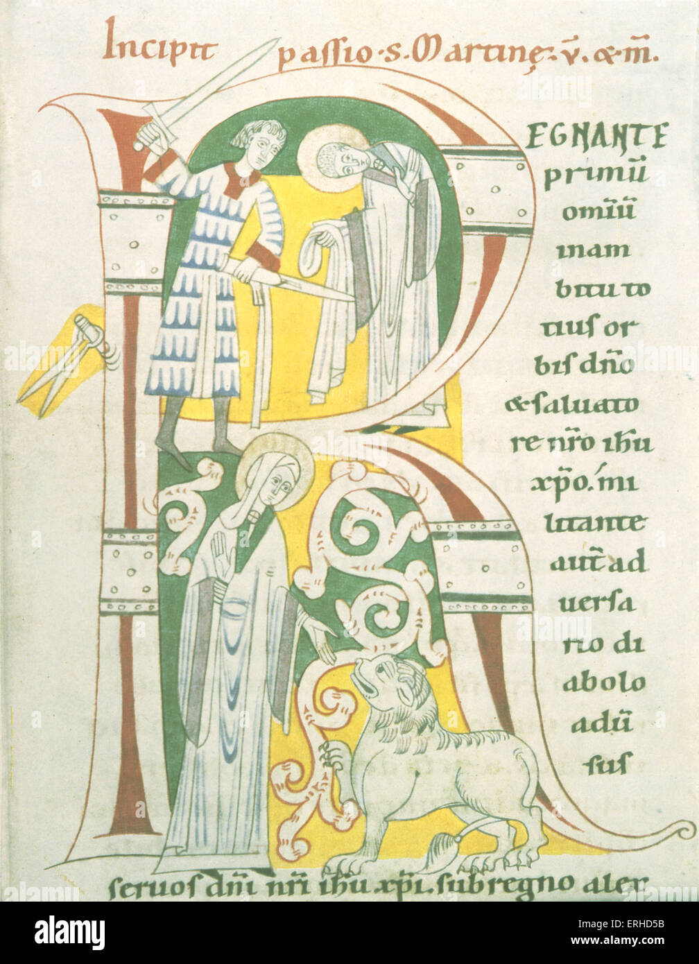 MARTYRDOM OF ST MARTINA. Medieval manuscript - 12th century Swabian illuminated manuscript. saint Stock Photo