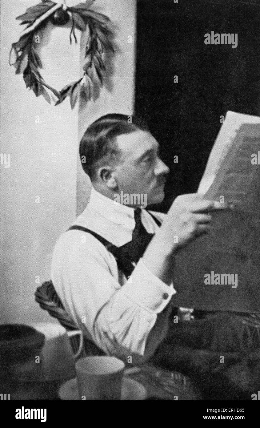HITLER, reading newspaper in Landsberg Prison,1924 Ruler of the Third Reich. Early in his  career as politician Stock Photo