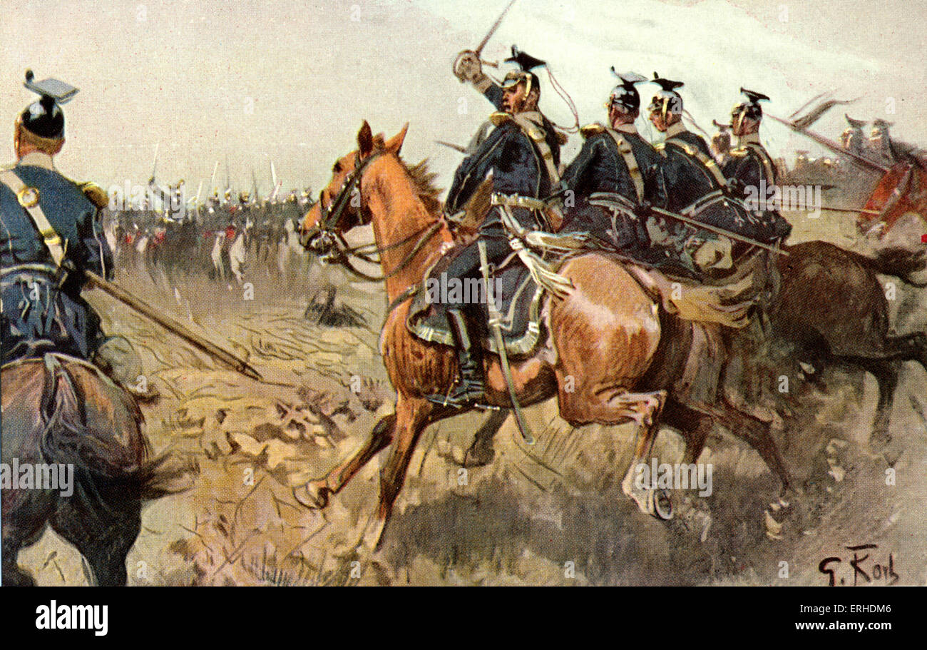 World War I German cavalry attacking with swords raised. Enemy ...