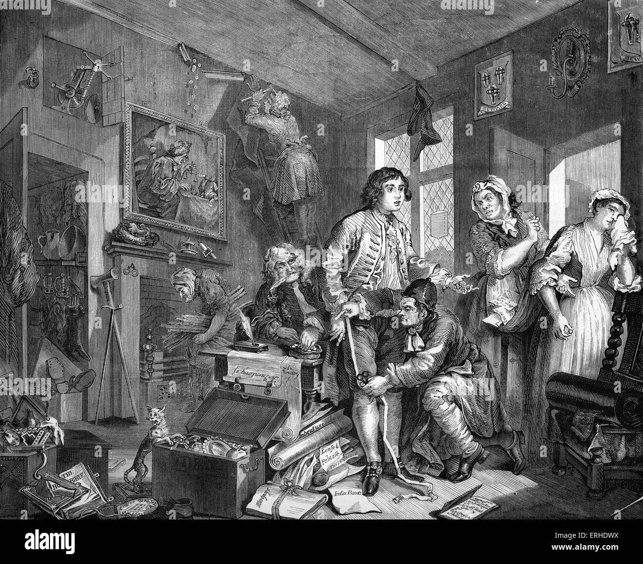 The Rake's Progress, the Heir - 1735, engraving by William Hogarth, English painter and artist, November 10, 1697 -October 26, Stock Photo