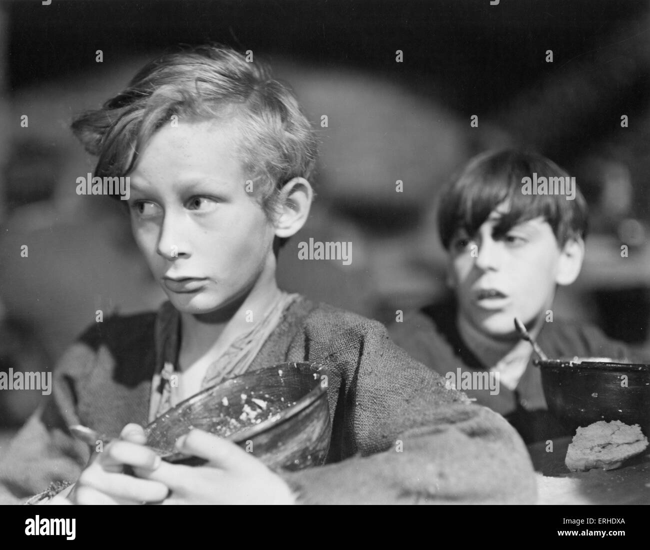 Oliver Twist film still from 1948 Rank Film production of Charles Dickens British novelist, 7 February 1812 - 9 June 1870. With Stock Photo
