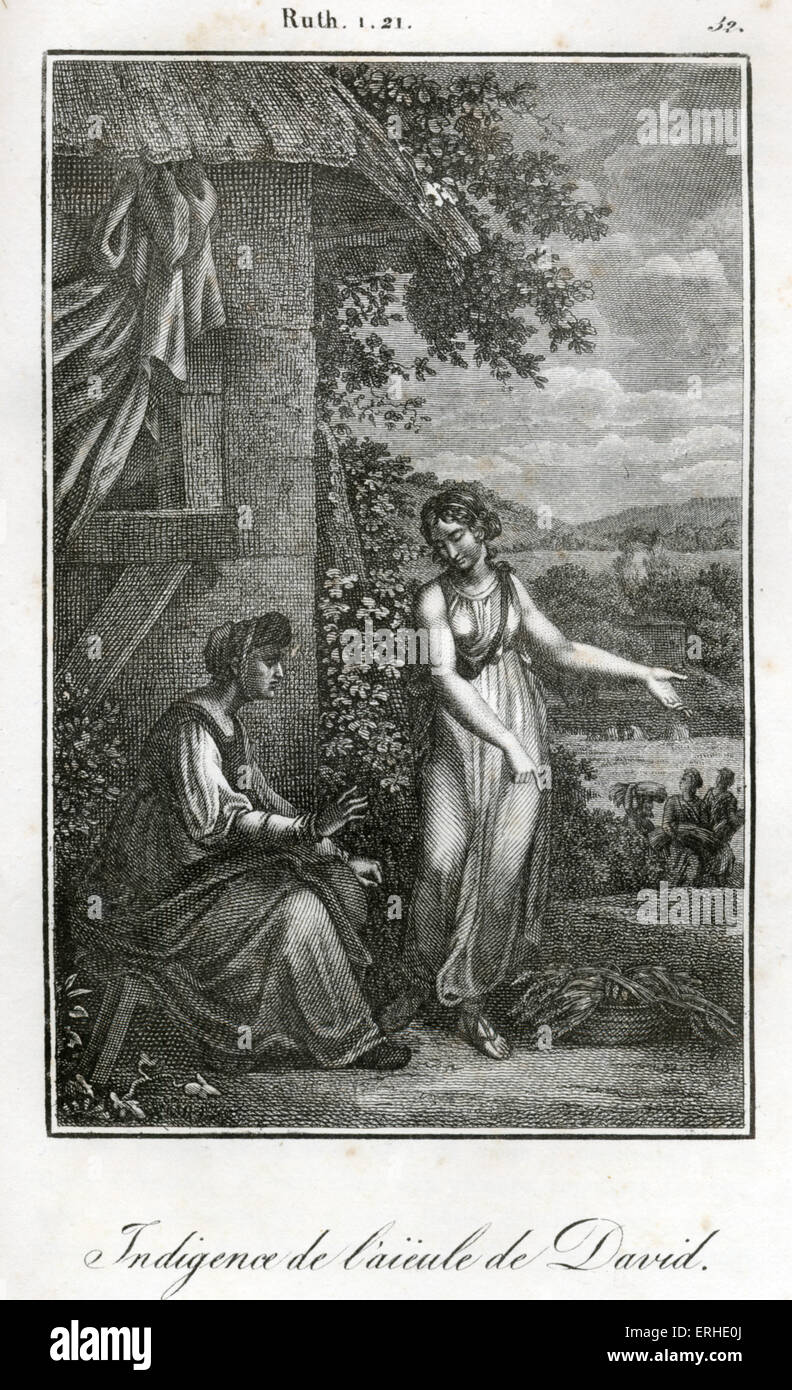 Bible, Ruth and Naomi People gathering sheaves of wheat, Naomi in