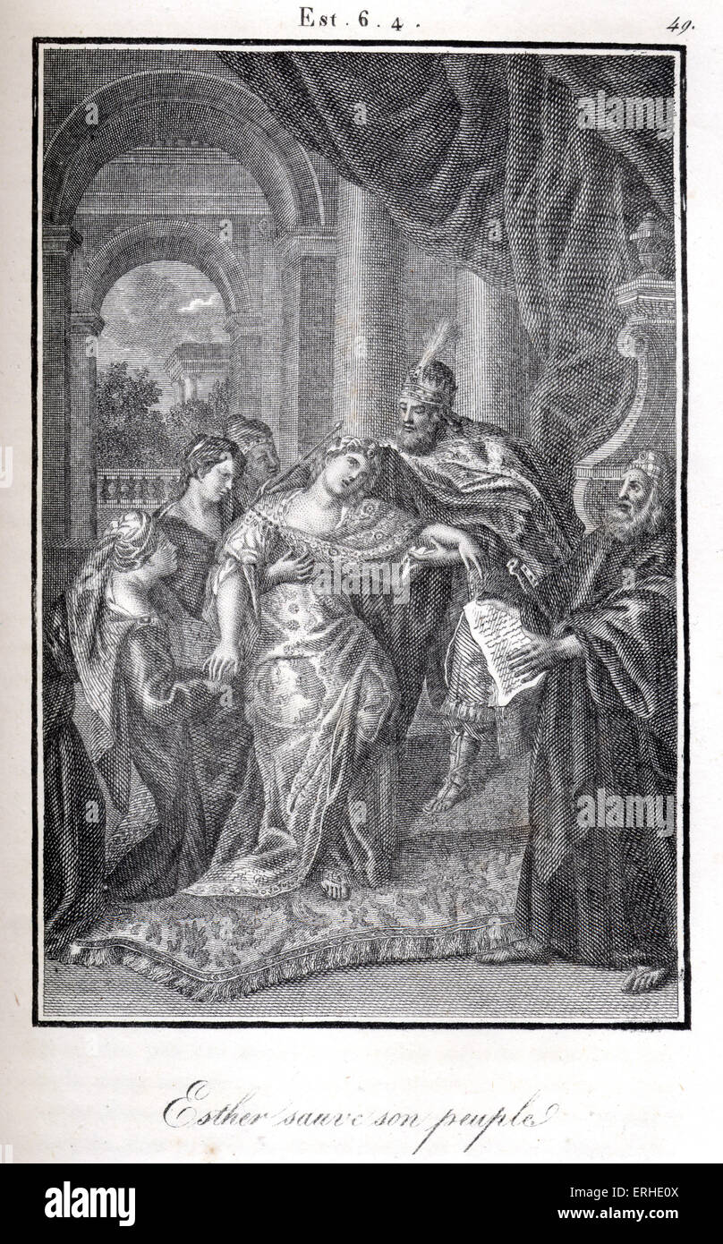 Bible, Esther saving her people by telling Ahaseuerus that Haman was planning to kill her. Stock Photo