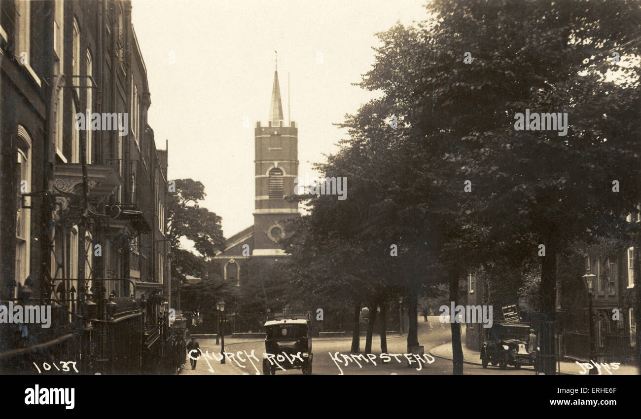 Hampstead Church Row, London. View from facing street. Cars. C. 1930s Stock Photo