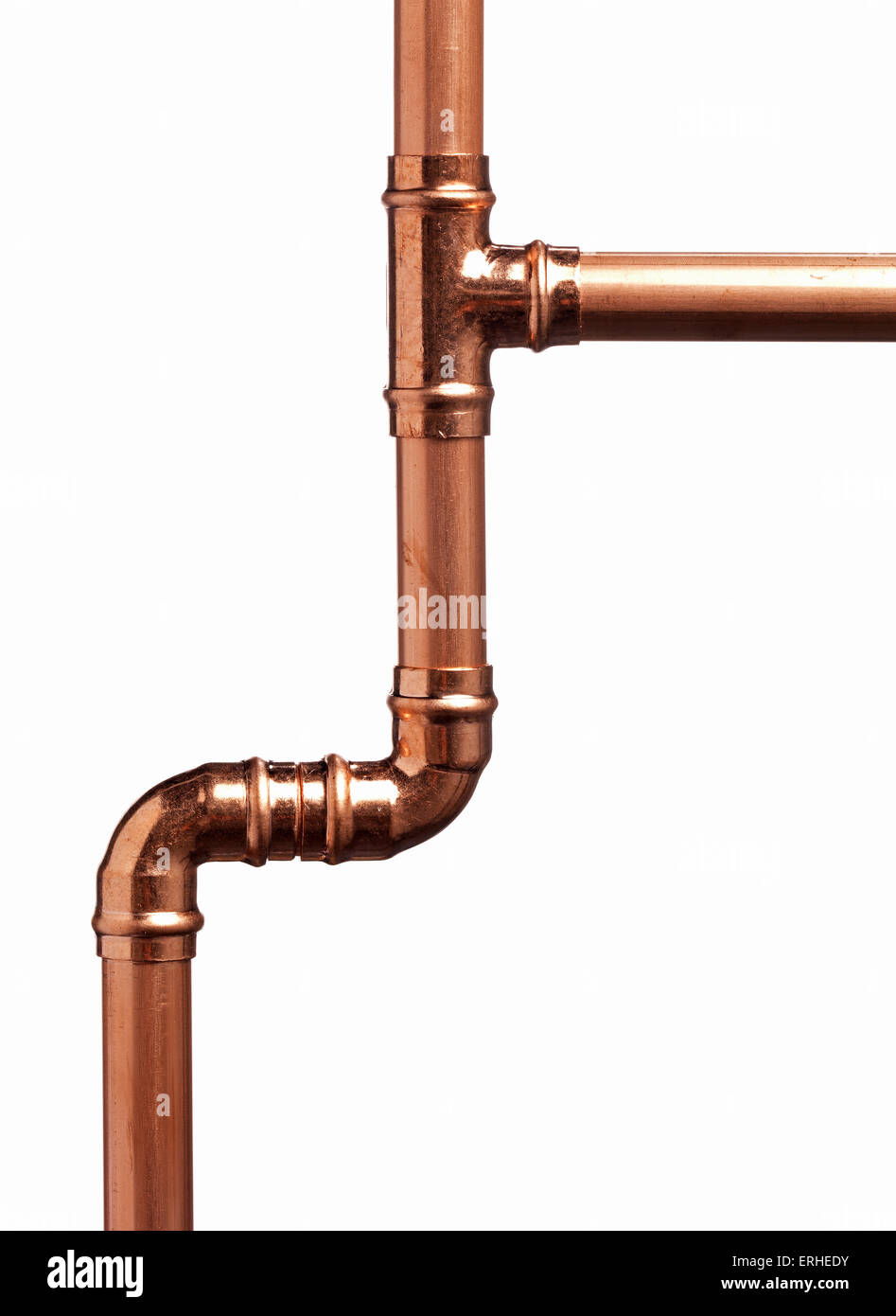 Copper pipe on white with connector Stock Photo