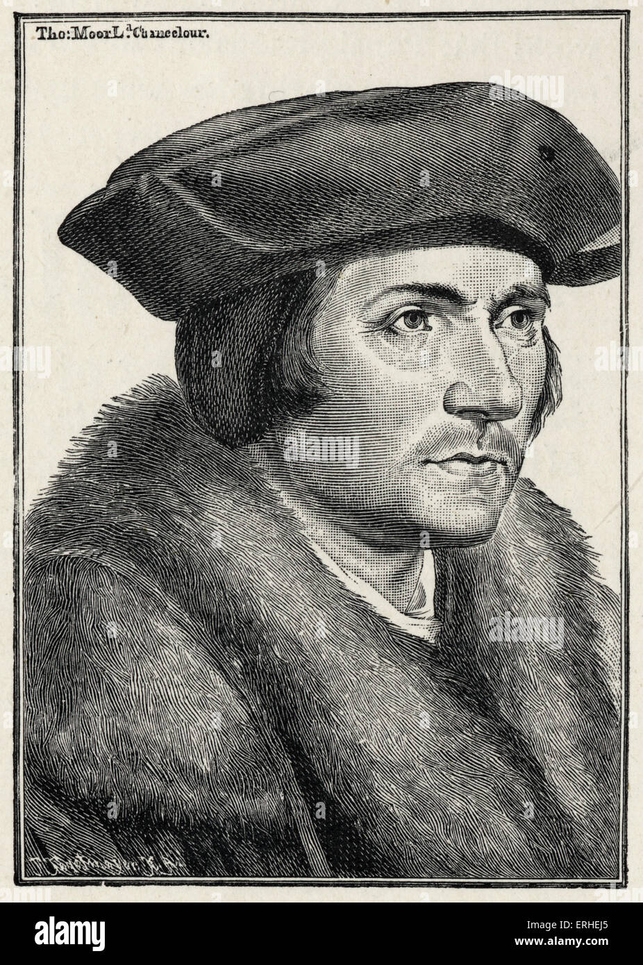 Sir Thomas More - portrait - politician - author c 1478-1535 - from Bartolossi engraving - after Holbein drawing - Lord Stock Photo