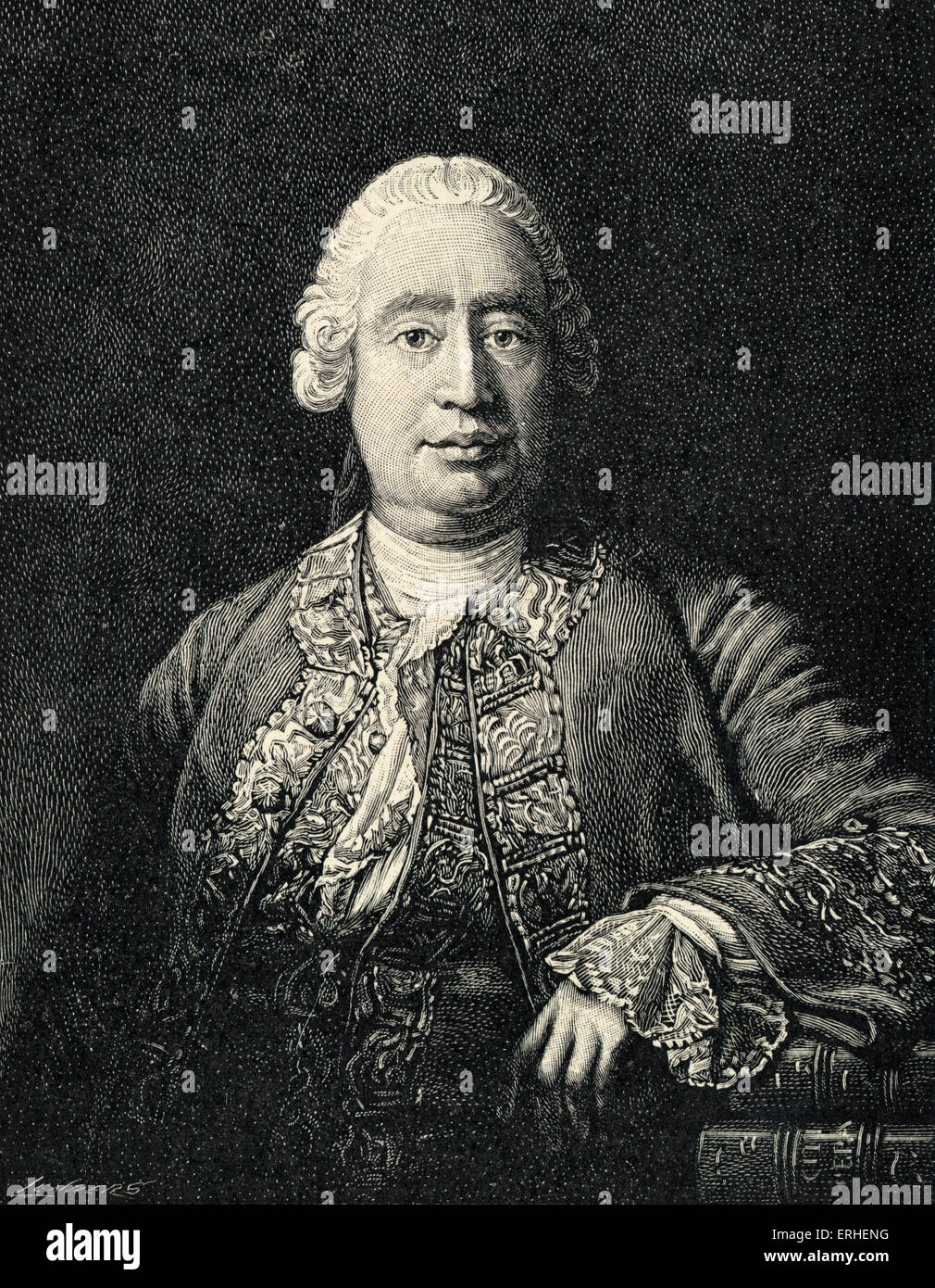 David Hume - portrait of the Scottish author, philosopher and historian, After portrait by James Ramsay. 26 April 1711 - 25 Stock Photo