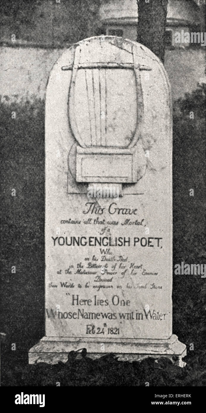 John Keats grave / tombstone in Protestant cemetery in Rome. English poet, 1795-1821. Stock Photo