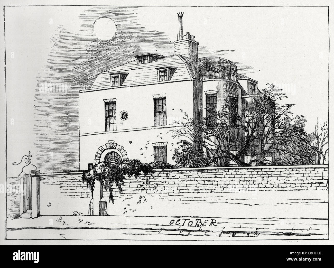 Charles Dickens - Devonshire Terrace where the English novelist wrote 1812-1870.  From a drawing by D. Maclise. Stock Photo
