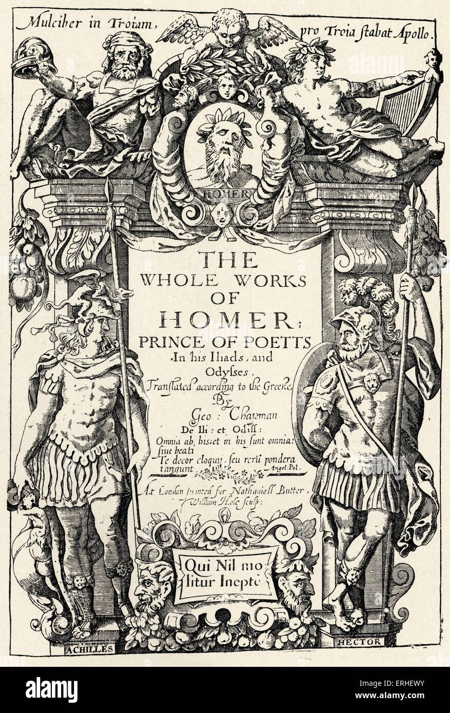 Homer - ' The Whole Works of Homer', translated by George Chapman. Title page, 1616. Greek poet and writer, b. ca 1200 BC. Stock Photo