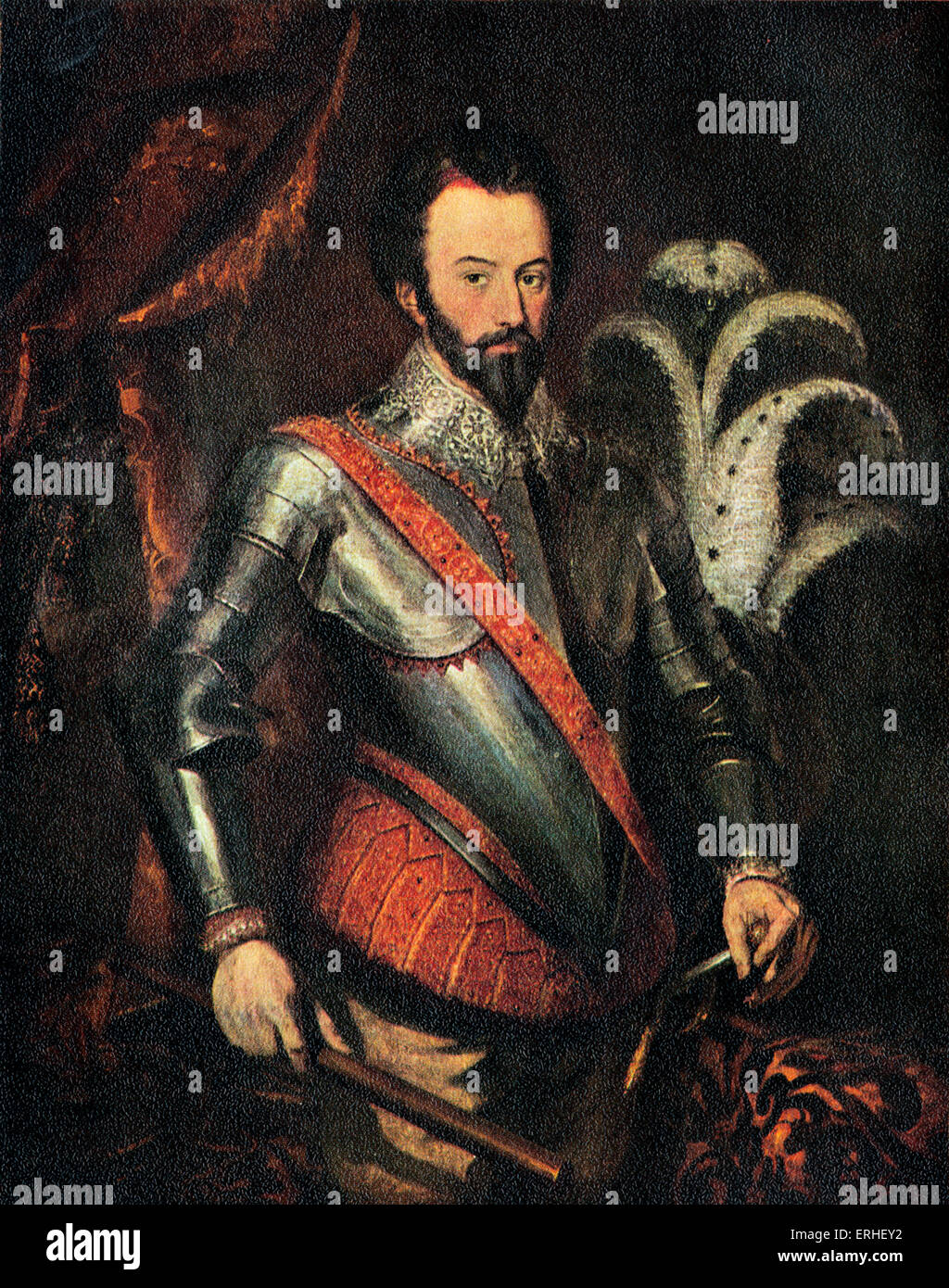 Sir Walter Raleigh - portrait of the English soldier, explorer, courtier and writer 1552-1618. Oil painting by Hubert L. Smith, Oriel College, Oxford. Connection with Elizabeth I Stock Photo