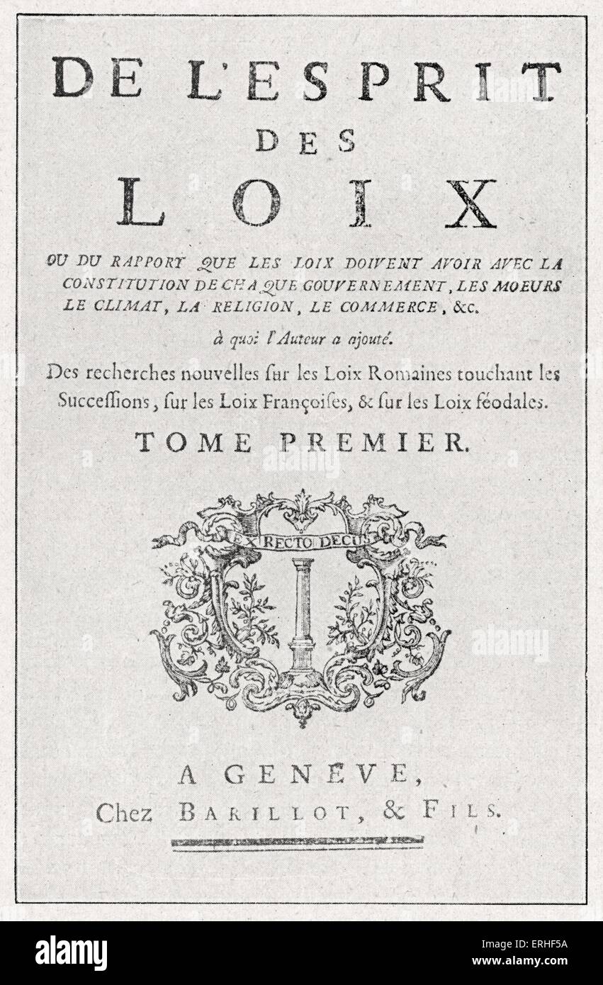 Title page to original edition of de L'Esprit des Lois, 1748, by Montesquieu,  Charles-Louis de Secondat, Baron de la Brède Stock Photo - Alamy