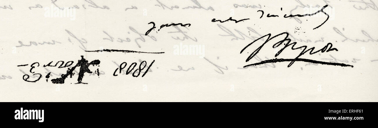 Lord Byron - Letter from the English poet to Hodgson with signature from 3 November 1808 1788-1824 Stock Photo